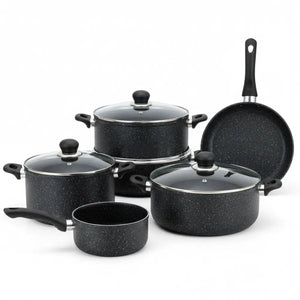 10 Pieces Aluminum Non Stick Pot Frying Pan Cookware Set - 10cs - Black - Cookware set