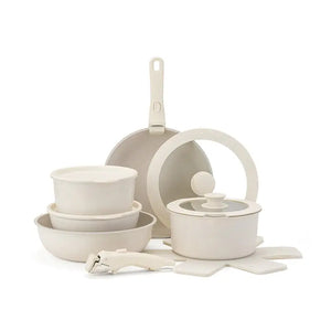 11–15 Piece Detachable Non Stick Pan Pot Cookware Set - White - 11-piece set - Cookware set