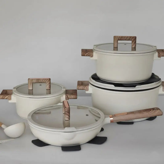 13 Piece Non Stick Frying Pan Pot Cookware Set - White / 13cs / Set-2- 20cm, 24cm, 26cm, 28cm - Cookware set