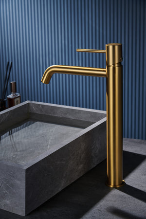 Brushed Gold Tall Basin Faucet Single Handle, view 3