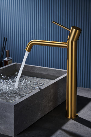 Brushed Gold Tall Basin Faucet Single Handle, view 4