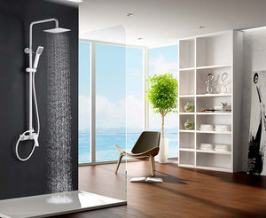 Matte White Single Lever Shower Set Modern Minimalist, in a bathroom setting