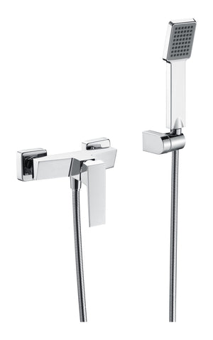 Chrome Single-Lever Shower Kit Modern Brass Design, view 2