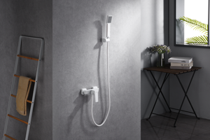 Matte White Single-Lever Shower Kit Modern Design, in a bathroom setting