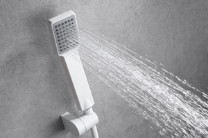 Matte White Single-Lever Shower Kit Modern Design, handle detail