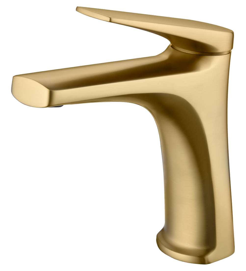 Brushed Gold Basin Mixer Faucet Modern Single Handle, view 2