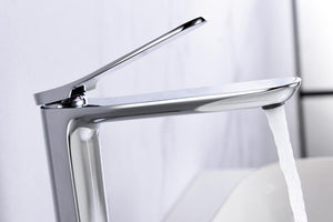 Chrome Tall Sink Faucet Single Lever Modern Design, detail view