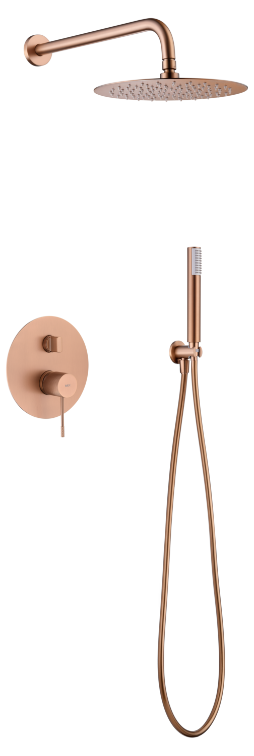 Conjunto Ducha Monomando Empotrado Line Oro Rosa Cepillado