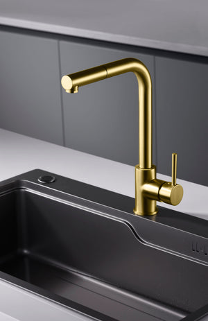 Malta Brushed Gold Kitchen Faucet Contemporary Design, view 5