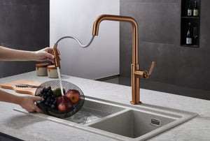Brushed Rose Gold Kitchen Faucet Modern Design, view 4