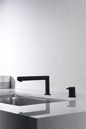 Matte Black Kitchen Faucet Modern Minimalist Design, in a bathroom setting