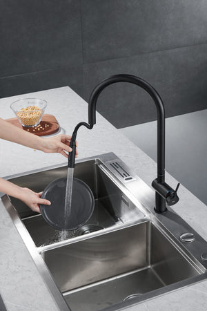 Matte Black Kitchen Faucet Modern Minimalist Design, view 7