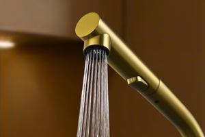 Oporto Brushed Gold Kitchen Mixer Tap, view 4