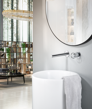 Olimpo Chrome Single-Lever Built-In Sink Faucet, in a bathroom setting