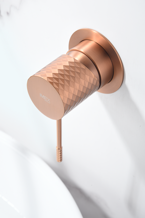 Genova Brushed Rose Gold Basin Mixer Faucet, detail view