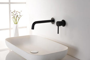 Matte Black Single Handle Bathroom Sink Faucet, in a bathroom setting