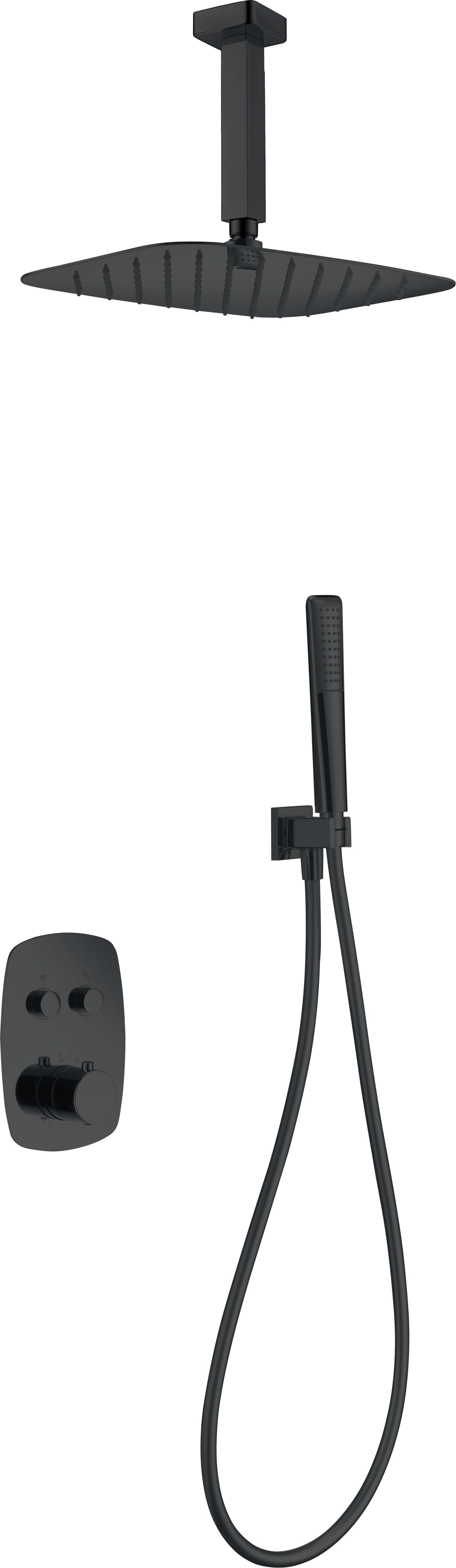 Conjunto De Ducha Empotrado Termostático Feroe Negro Mate - Shower Set