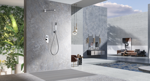 Chrome Recessed Single-Lever Shower Set Modern Design, in a bathroom setting