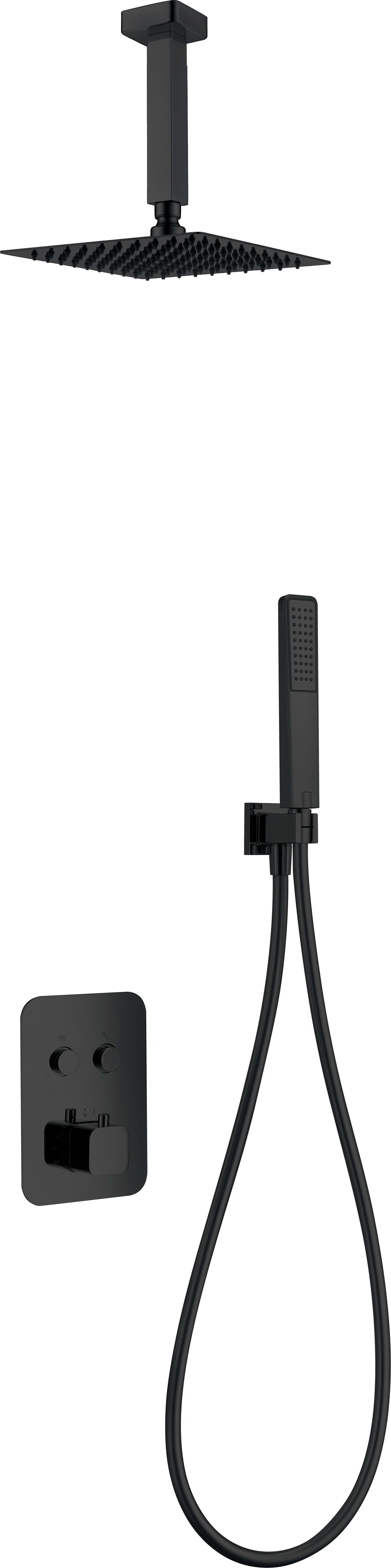 Conjunto De Ducha Empotrado Termostático Portugal Negro Mate - Shower Set