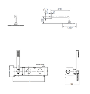 Black Gun Metal Thermostatic Shower Set Built-In, view 4