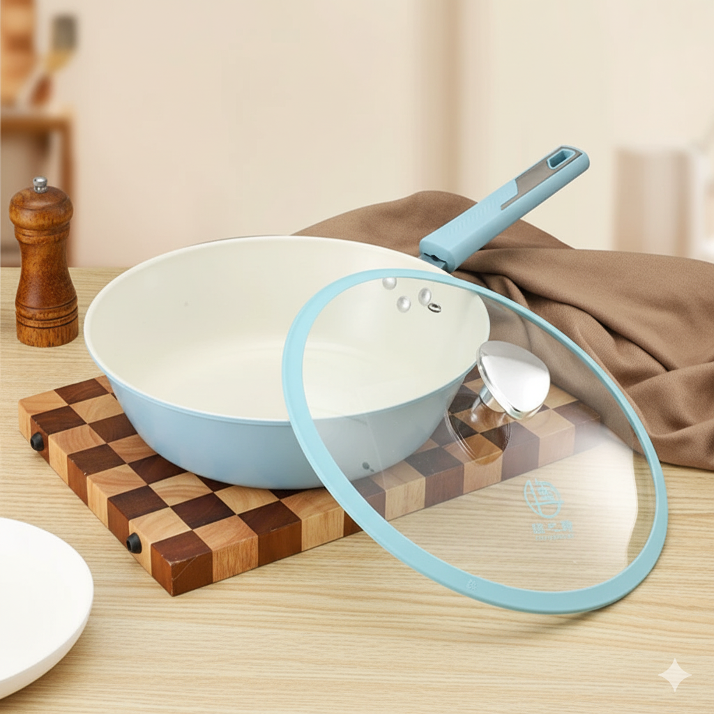Ceramic Non Stick Glass Lid Uncoated Wok