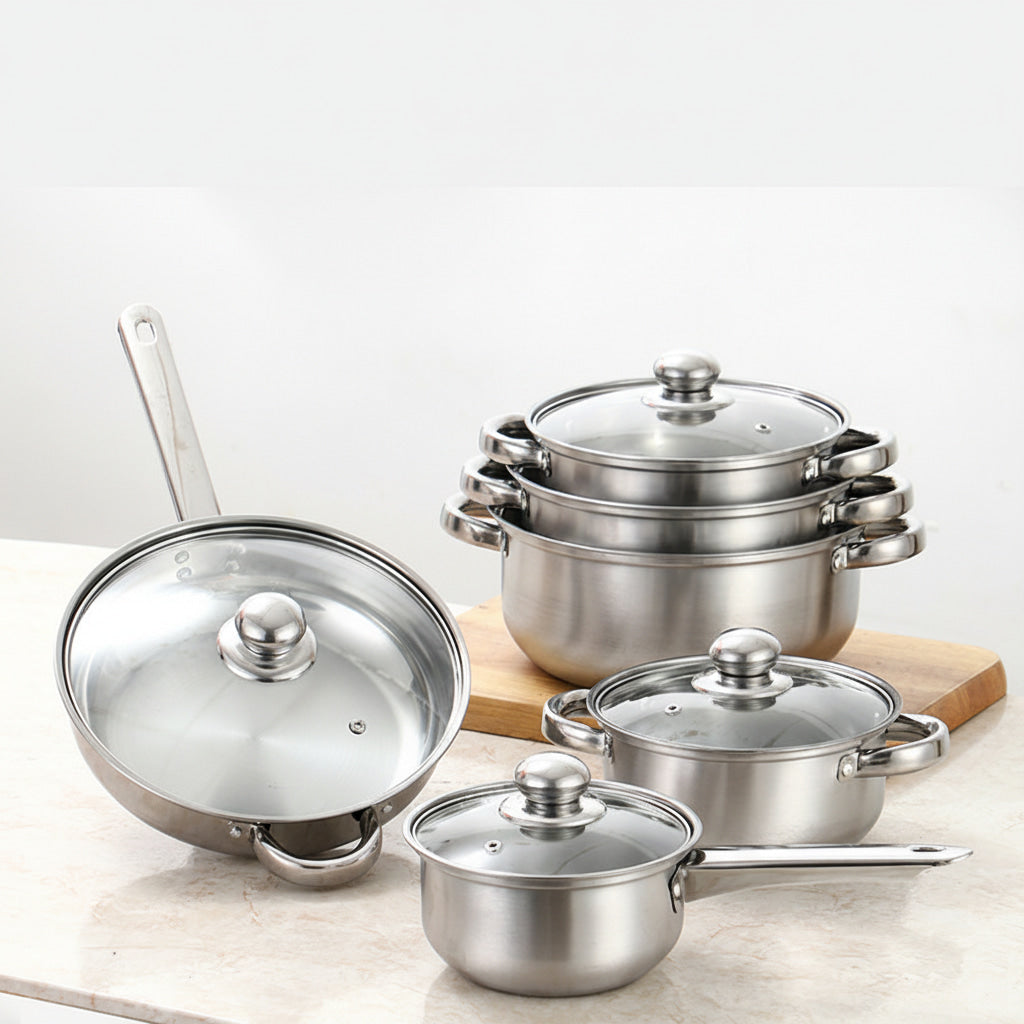 12 Piece Stainless Steel Glass Lid Non Stick Cookware Set