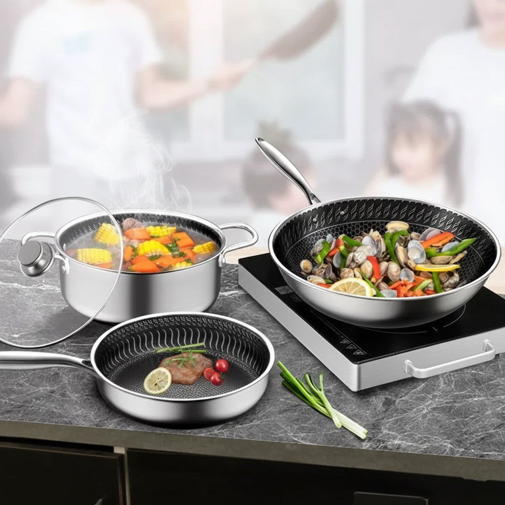 3 Piece Stainless Steel Non Stick Cookware Set
