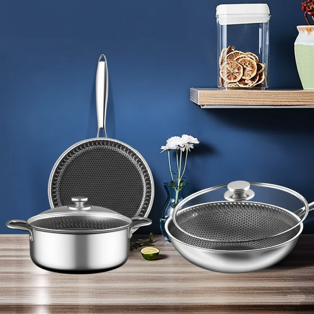3 Piece Stainless Steel Non Stick Cookware Set