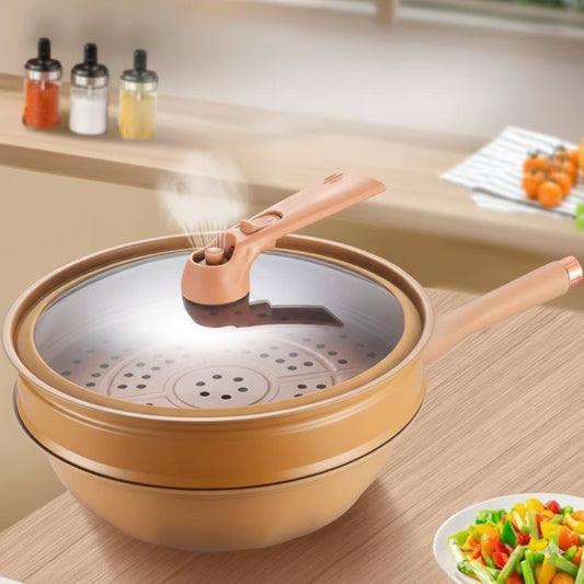 Functional Clay Steamer Flat Bottom Uncoated Wok Pan