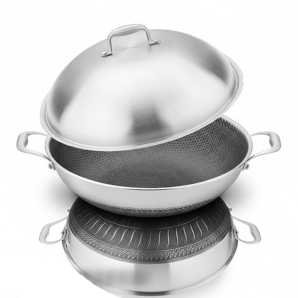 Double Handle Stainless Steel Non Stick Wok