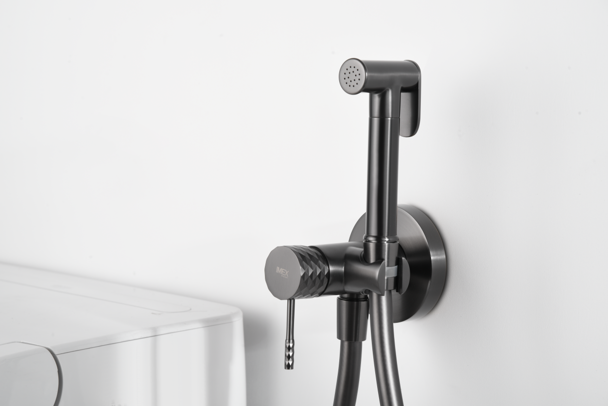 Black Gun Metal Built-in Bidet Faucet Modern Design, mixer detail