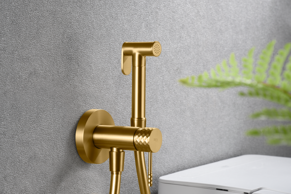 Brushed Gold Built-in Bidet Faucet Contemporary Design, mixer detail