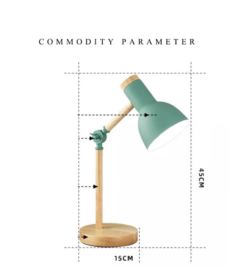 Wooden LED Turn Head Bedside Desk Reading Study Lamp