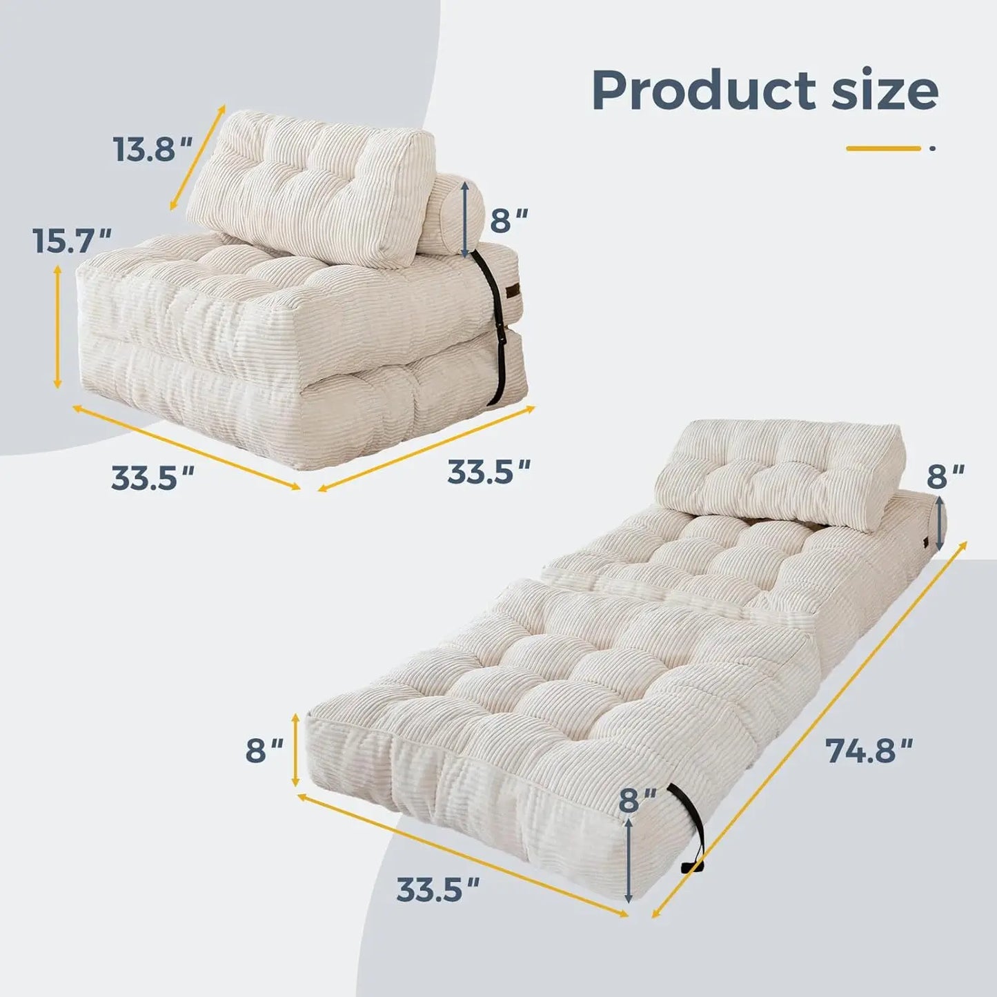 Fold Out Convertible Sleeper Chair Pillow Sofa Bed