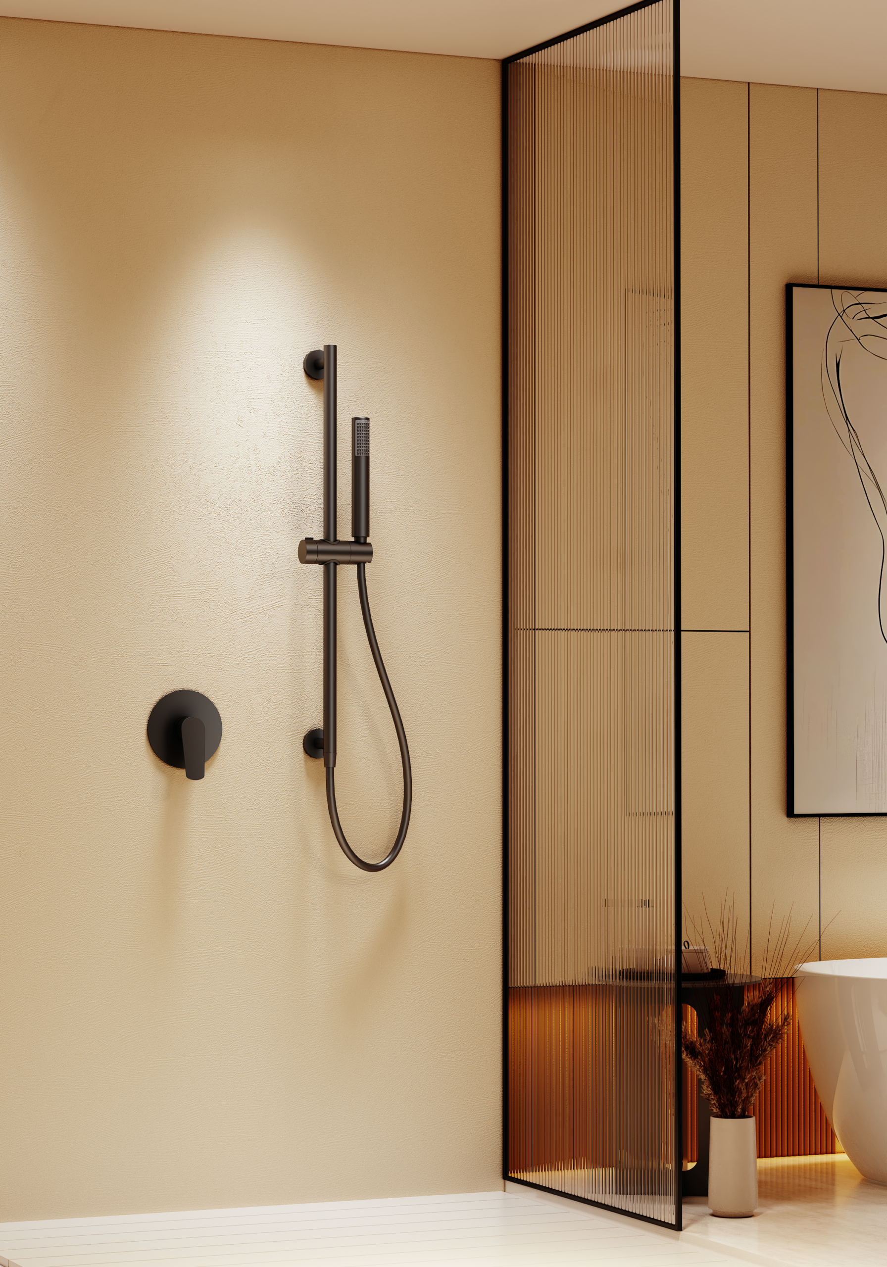 Belgica Matte Black Concealed Single Lever Shower Set with Hand Shower, view 2
