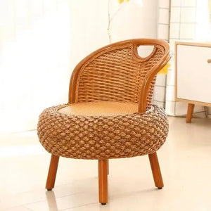Bamboo rattan outdoor patio set showing natural woven texture and material detail on chair frame