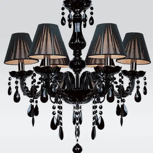 Black Crystal Tears Chandelier Lamp - 6 Arm Lights / Without Lampshades - Chandelier