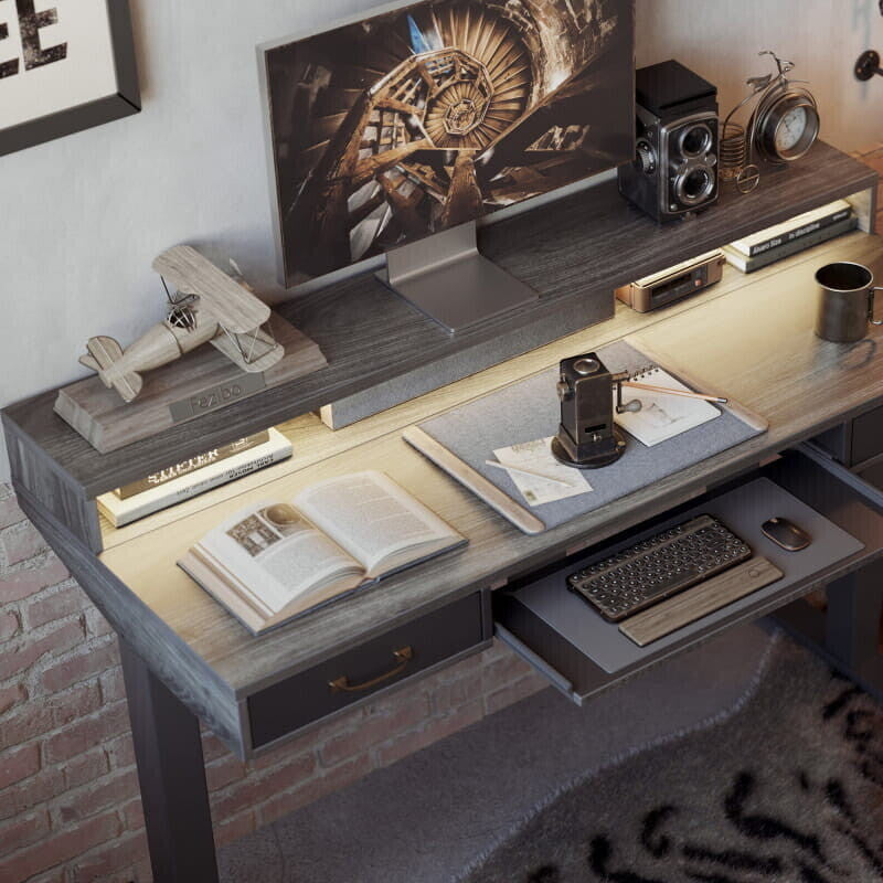 Brooklyn A led electric Standing Desk With Drawers and Keyboard