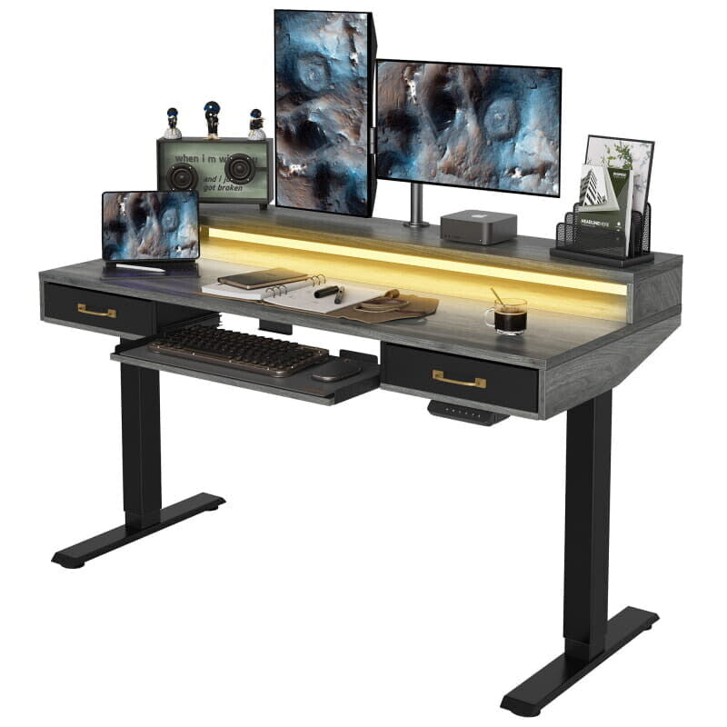 Brooklyn A led electric Standing Desk With Drawers and Keyboard