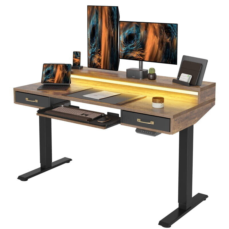Brooklyn LED Electric Standing Desk with Drawers and Keyboard