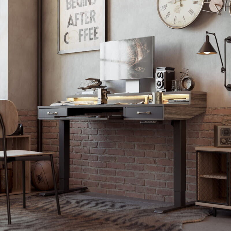 Brooklyn LED Electric Standing Desk with Drawers and Keyboard
