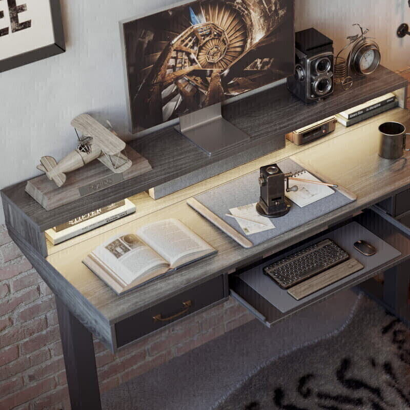 Brooklyn LED Electric Standing Desk with Drawers and Keyboard