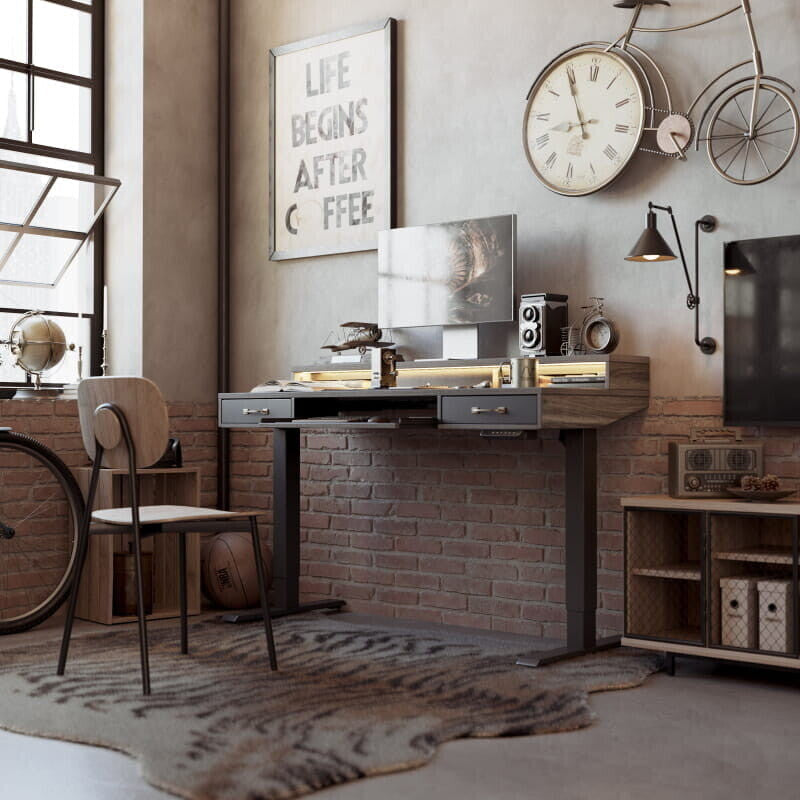 Brooklyn LED Electric Standing Desk with Drawers and Keyboard