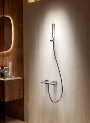 Toscana Chrome Thermostatic Shower Set, in a bathroom setting