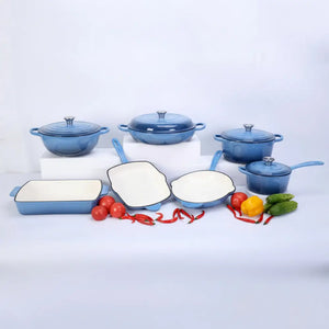 Cast Iron Non stick Pan Pot Casserole - 7-Piece Set / Sky blue - Cookware set