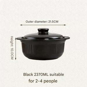 Ceramic Casserole Large Capacity Stone Stew Pot - 2370ml black - Cookware set