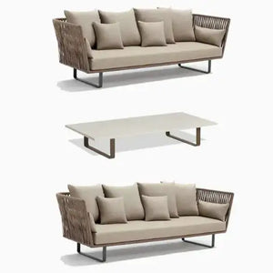 Close up of modern rattan weave texture on U-Shape outdoor sofa garden furniture set
