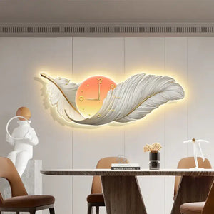 Creative Feather Clock with LED Light - Wall Clocks