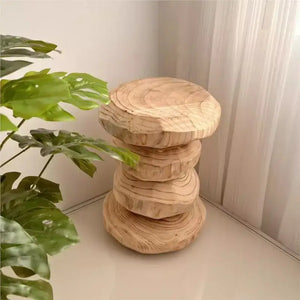 Oval Irregular Wooden Carved Stool Corner Table - Multifunctional coffee table