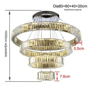 Crystal Ring Large Chandelier Pendant Lamp - D80D60D40D20 4rings / Cold White / Gold body - Chandelier